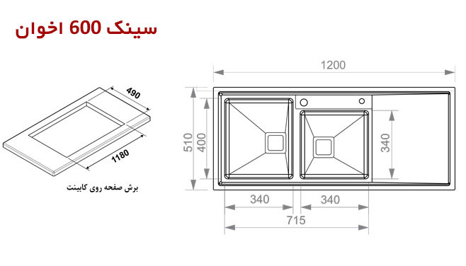سینک اخوان 600 توکار